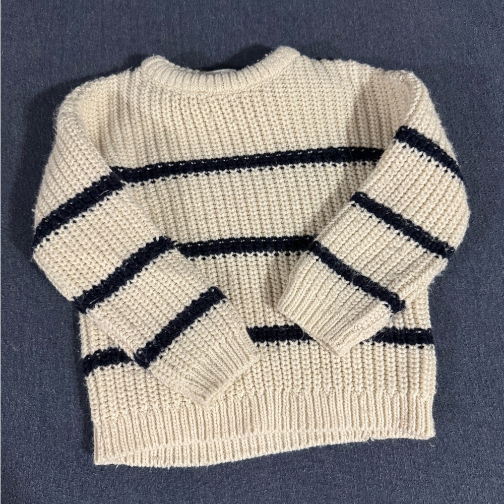 Zara Cream and Navy Blue Striped Toddler Sweater